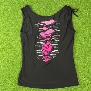Bui Yah Kah Black Tank Top Pink Lace Graphic Y2K Fitted Vintage Womens S